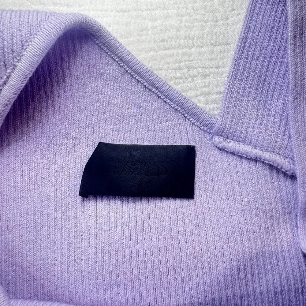 DSTLD Asymmetrical Ribbed Knit Tank Top Lilac Purple Lavender Women’s Medium - Picture 8 of 13